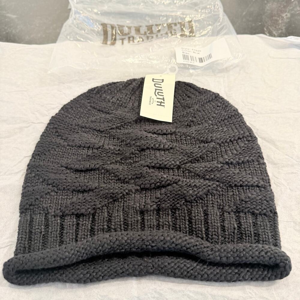 Duluth Trading Co Womens Slouchy Knit Beanie Black Textured Winter Hat NWT